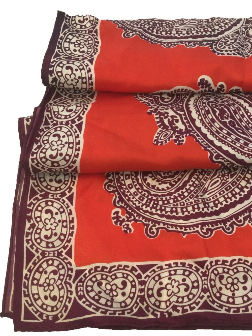 VINTAGE SILK PAISLEY FLORAL SCARF RED PURPLE WOMENS RECTANGULAR 43"x13"